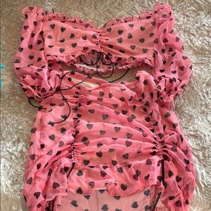 Pink two piece with black hearts